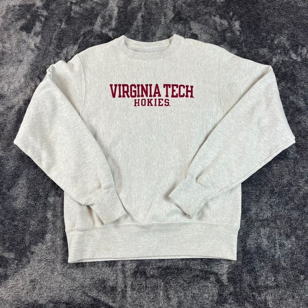 Vtg Champion Reverse Weave Virginia Tech Hokies Pullover Crewneck Sz S Gray